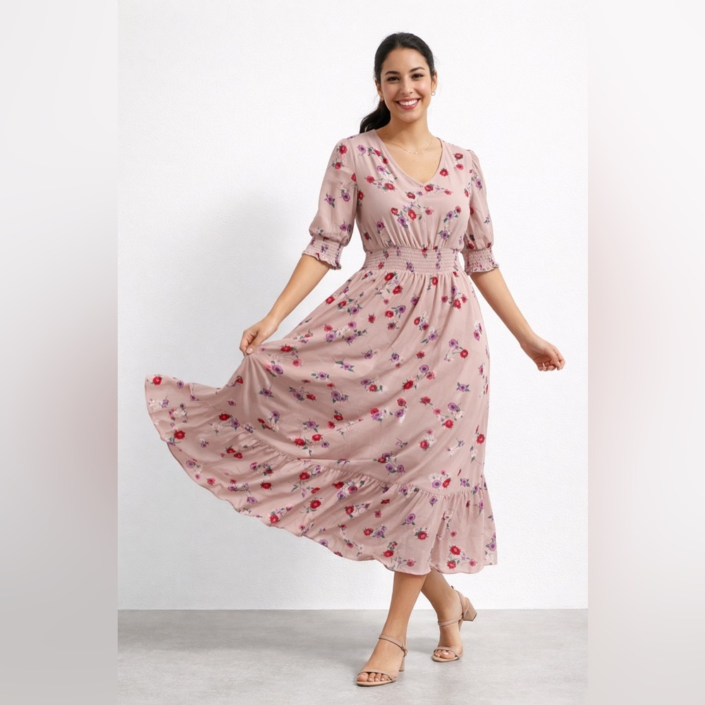 Express Pink Floral Midi Dress